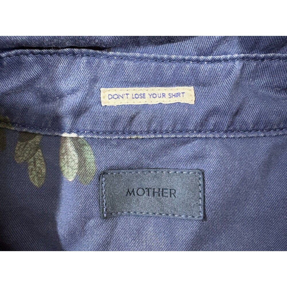 Mother Denim Camp Shirt Staycation Blue Button Graphic Print Floral Top Sz M - Picture 6 of 8